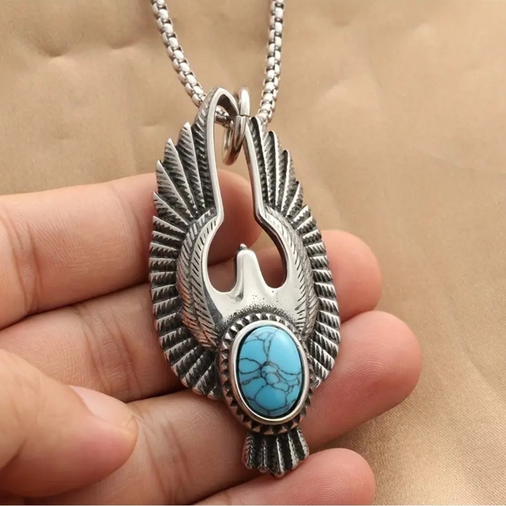 Silver Turquoise Pendant Necklace - Picture 2 of 7